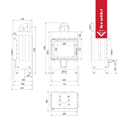 Kratki Kamineinsatz aus Stahl KRATKI LUCY 12 kW Ø 200 schwarz Verkleidung