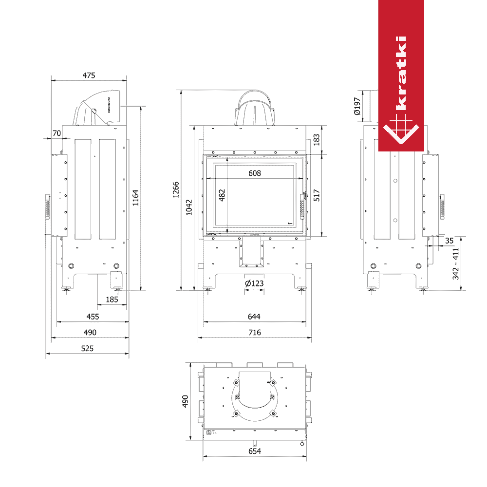 Kratki Kamineinsatz aus Stahl KRATKI LUCY 12 kW Ø 200 mit Türfeder