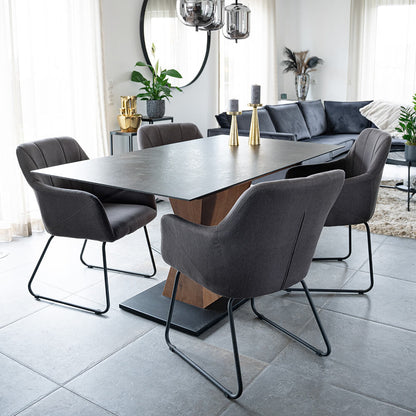 Home Deluxe Esszimmerstuhl mit Armlehne Webstoff PAKU – 6er Set Anthrazit