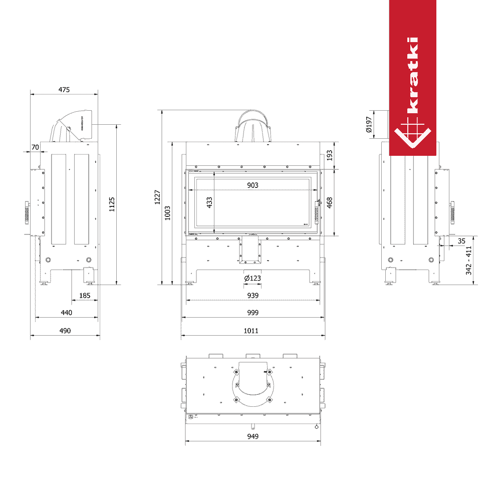 Kratki Kamineinsatz aus Stahl KRATKI LUCY 16 kW Ø 200 mit Türfeder