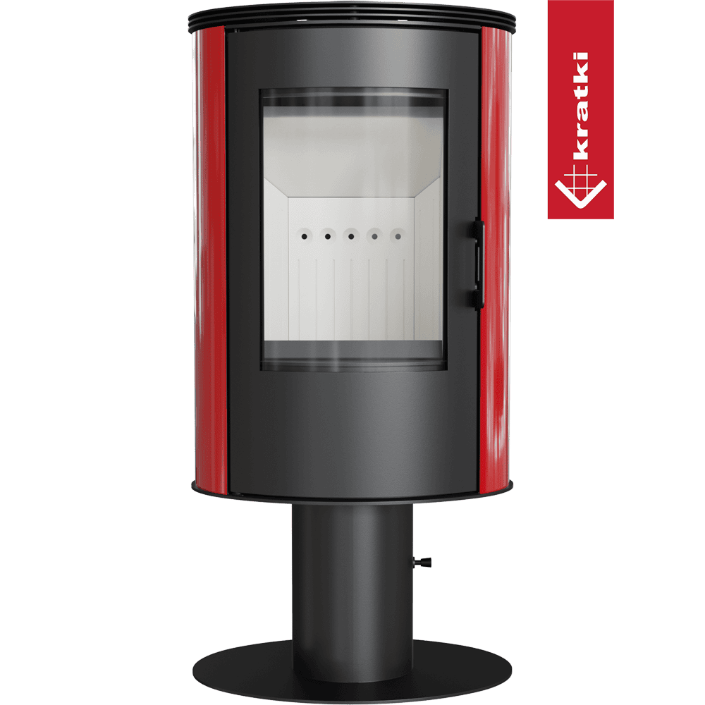 Kratki Kachelofen aus stahl KRATKI AB S/N/DR mit Standfuss Ø 150 8 kW rot Kachel