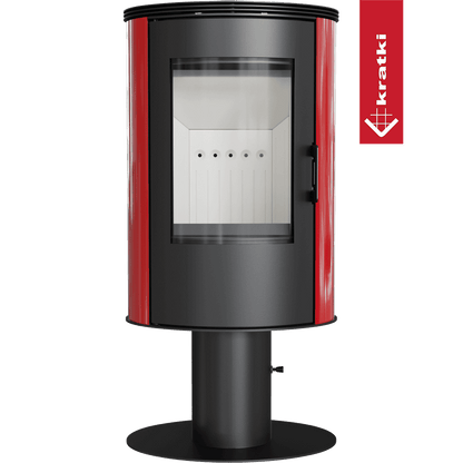 Kratki Kachelofen aus stahl KRATKI AB S/N/DR mit Standfuss Ø 150 8 kW rot Kachel