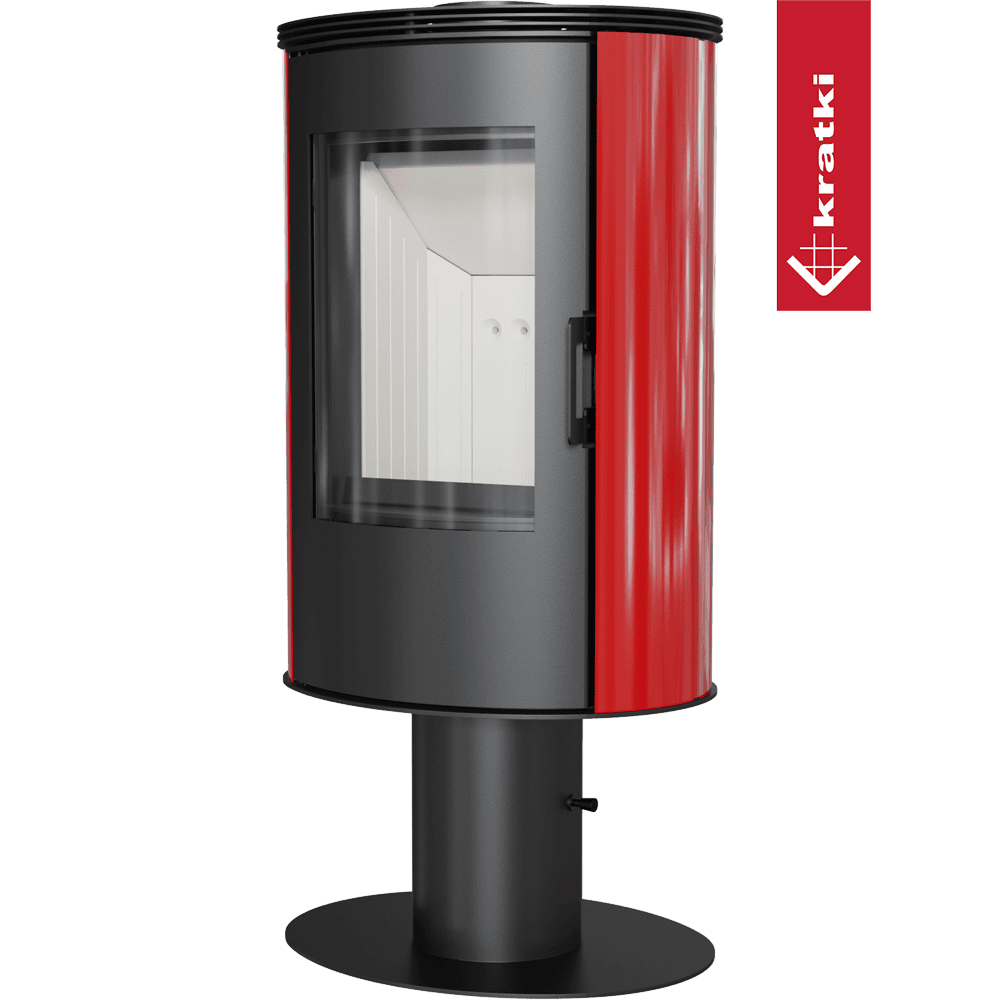 Kratki Kachelofen aus stahl KRATKI AB S/N/DR mit Standfuss Ø 150 8 kW rot Kachel
