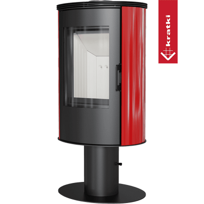 Kratki Kachelofen aus stahl KRATKI AB S/N/DR mit Standfuss Ø 150 8 kW rot Kachel