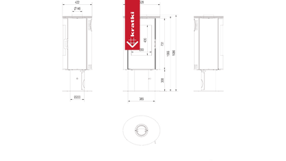 Kratki Kachelofen aus stahl KRATKI AB S/N/DR mit Standfuss Ø 150 8 kW rot Kachel
