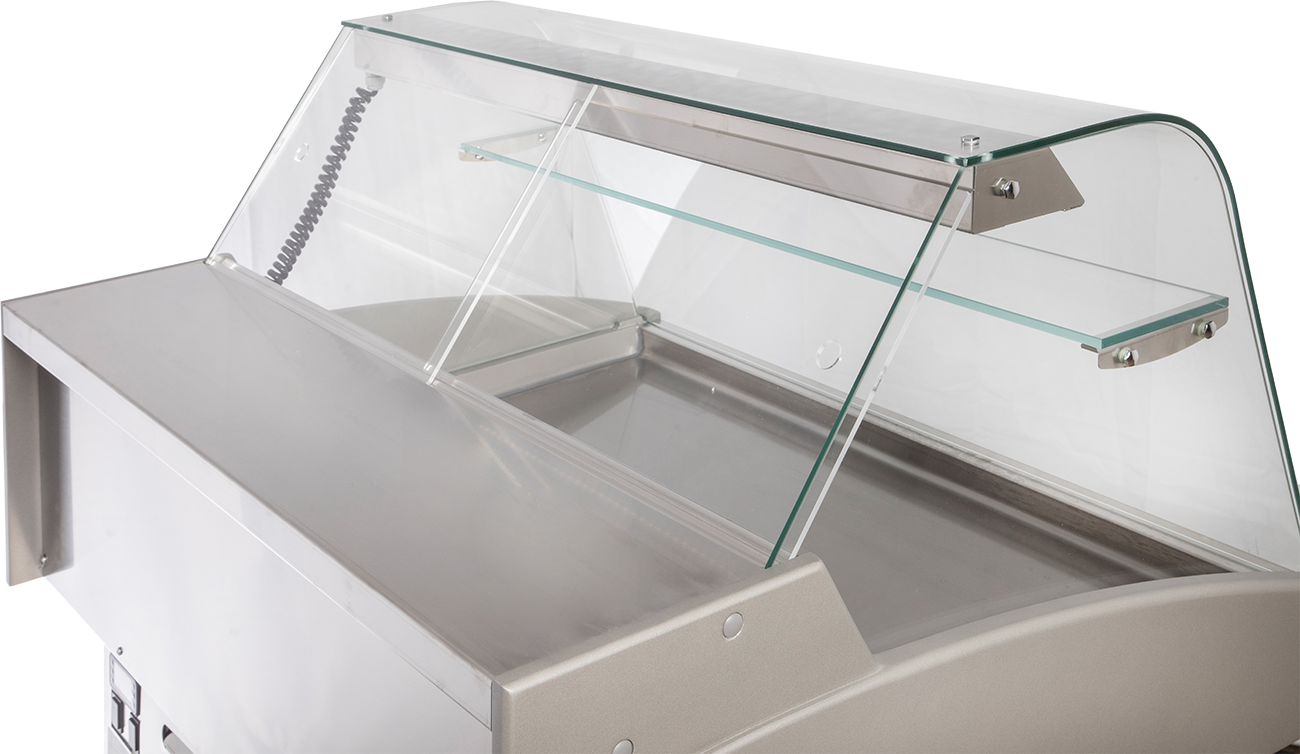 KBS Gastrotechnik Mehrzweckvitrine Delicious 2000 C mit gebogenem Glasaufbau