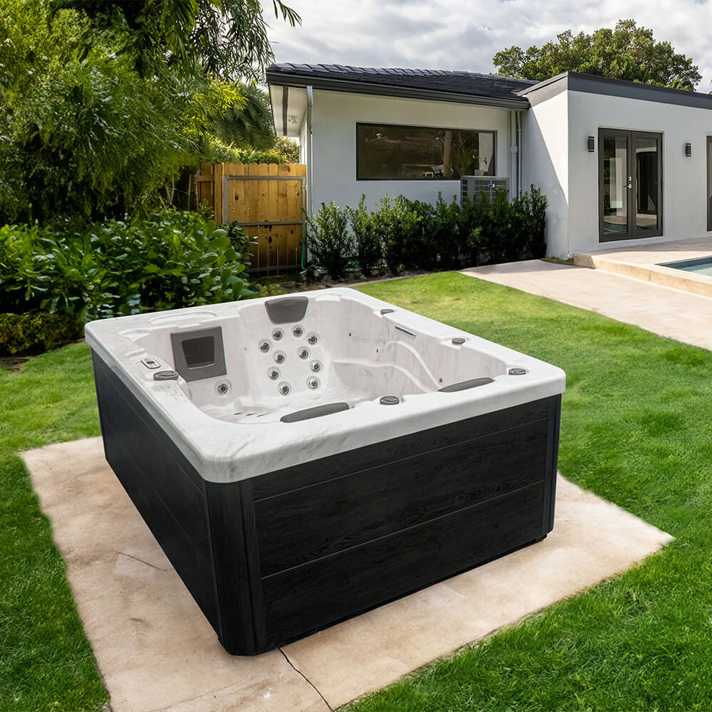 Home Deluxe Outdoor Whirlpool WHITE MARBLE PURE - 210 x 160 cm für 3 Personen