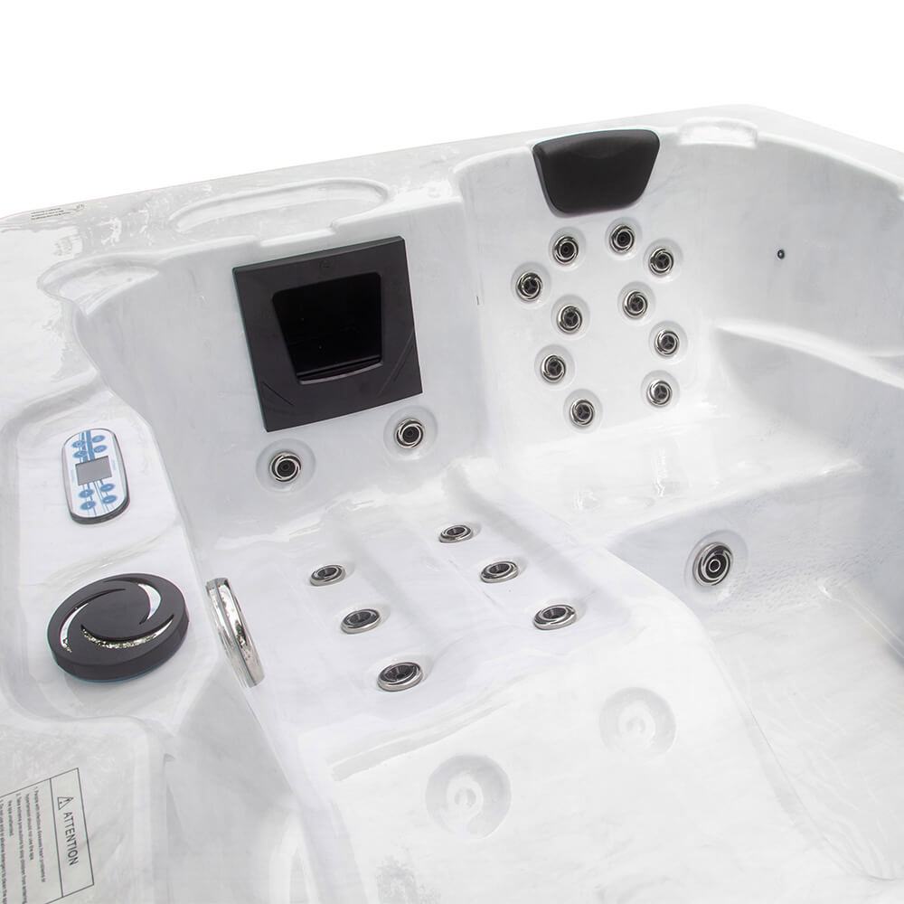 Home Deluxe Outdoor Whirlpool mit Treppe und Thermoabdeckung WHITE MARBLE - 210 x 160 cm für 3 Personen