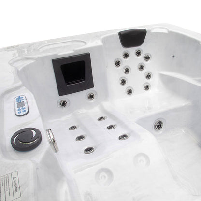 Home Deluxe Outdoor Whirlpool mit Treppe und Thermoabdeckung WHITE MARBLE - 210 x 160 cm für 3 Personen