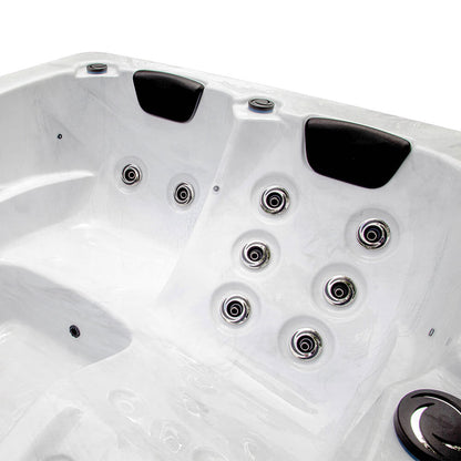 Home Deluxe Outdoor Whirlpool mit Treppe und Thermoabdeckung WHITE MARBLE - 210 x 160 cm für 3 Personen