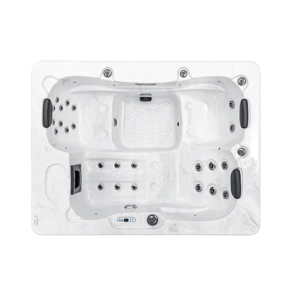 Home Deluxe Outdoor Whirlpool mit Treppe und Thermoabdeckung WHITE MARBLE - 210 x 160 cm für 3 Personen