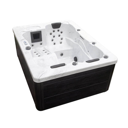 Home Deluxe Outdoor Whirlpool mit Treppe und Thermoabdeckung WHITE MARBLE - 210 x 160 cm für 3 Personen