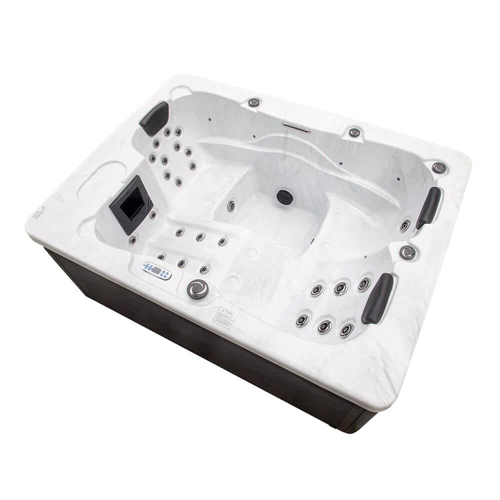 Home Deluxe Outdoor Whirlpool mit Treppe und Thermoabdeckung WHITE MARBLE - 210 x 160 cm für 3 Personen
