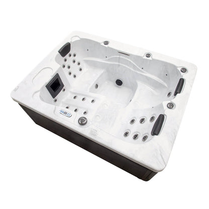 Home Deluxe Outdoor Whirlpool mit Treppe und Thermoabdeckung WHITE MARBLE - 210 x 160 cm für 3 Personen