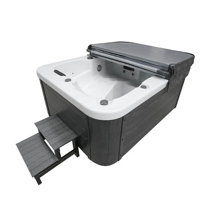Home Deluxe Outdoor Whirlpool mit Treppe und Thermoabdeckung WHITE MARBLE - 210 x 160 cm für 3 Personen