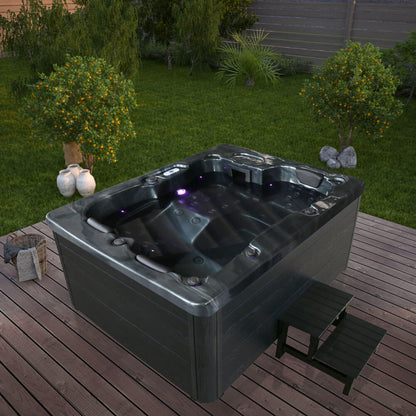 Home Deluxe Outdoor Whirlpool BLACK MARBLE - Mit Treppe und Thermoabdeckung