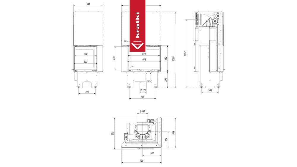 Kratki Kamineinsatz aus Stahl KRATKI VNP 610/430 9 kW Ø 200 mit Schiebetür
