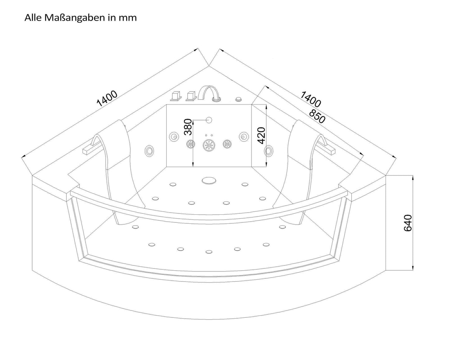 Home Deluxe Whirlpool Badewanne mit Lichttherapie ATLANTIC L 140 x 140 cm
