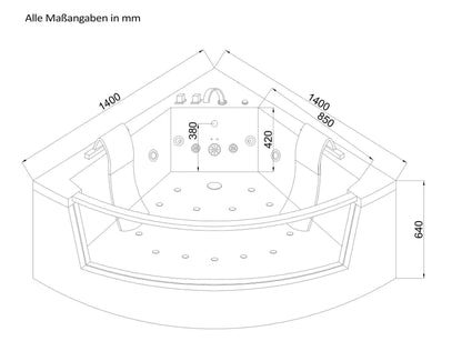 Home Deluxe Whirlpool Badewanne mit Lichttherapie ATLANTIC L 140 x 140 cm