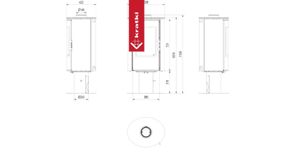 Kratki Kachelofen aus stahl drehbar KRATKI AB S/N/O/DR/GLASS Ø 150 8 kW schwarz