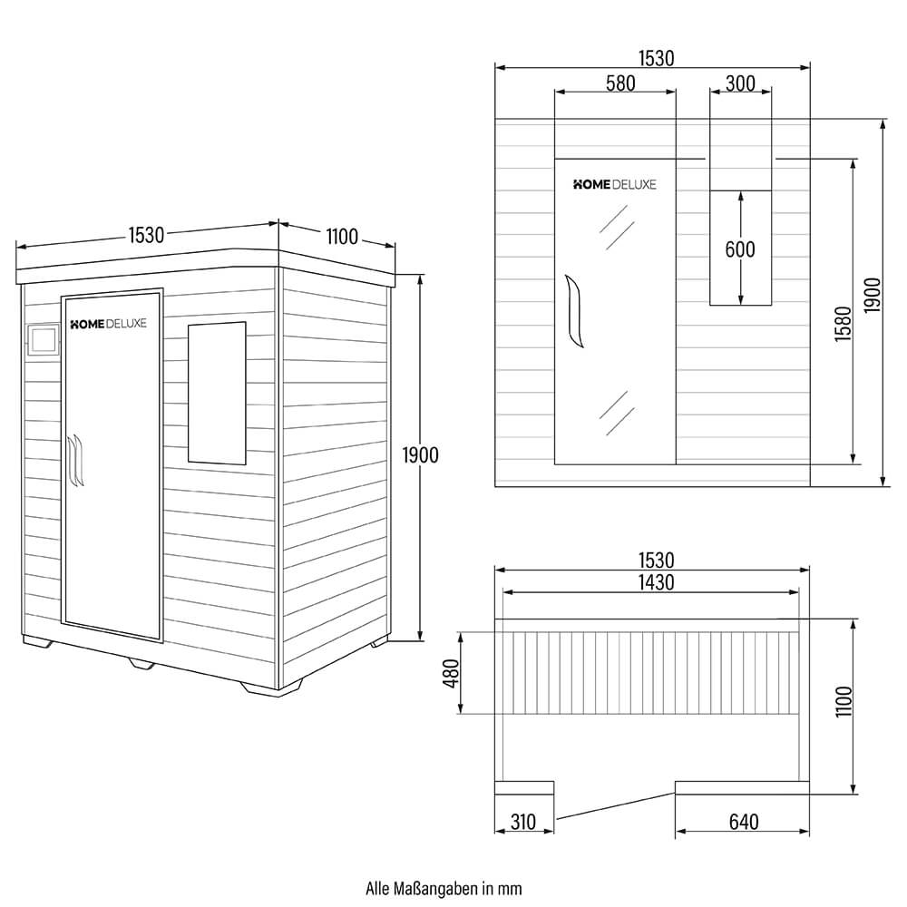 Home Deluxe Infrarotkabine REDSUN L - 153 x 110 cm für 3 Personen