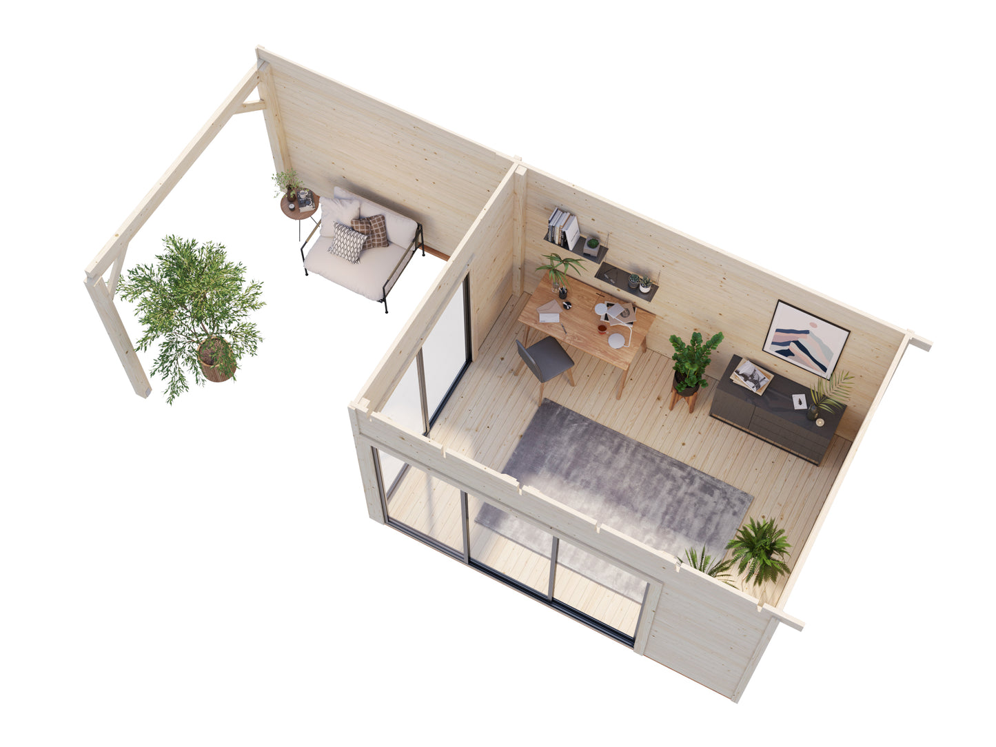 Palmako Andrea 11,2+7,9 m2 Slide Plus - Lackiert dunkelgrau RAL7012 + anthrazit RAL7016