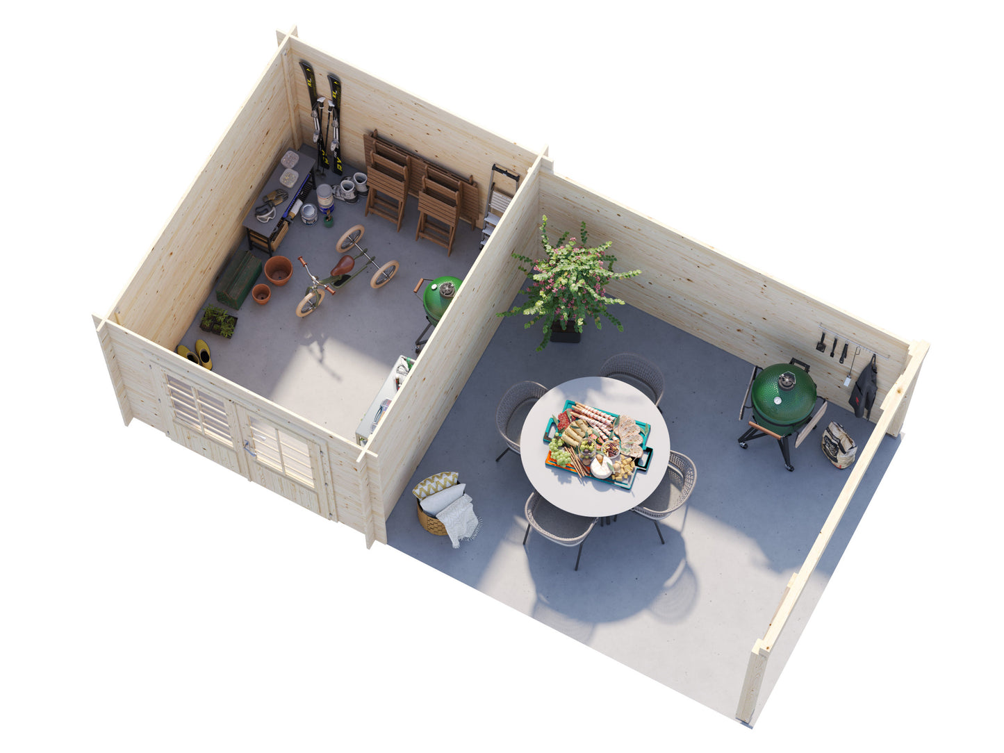 Palmako Ella 6,9+10,0 m2 - Lackiert hellgrau RAL7042 + weiß RAL9016