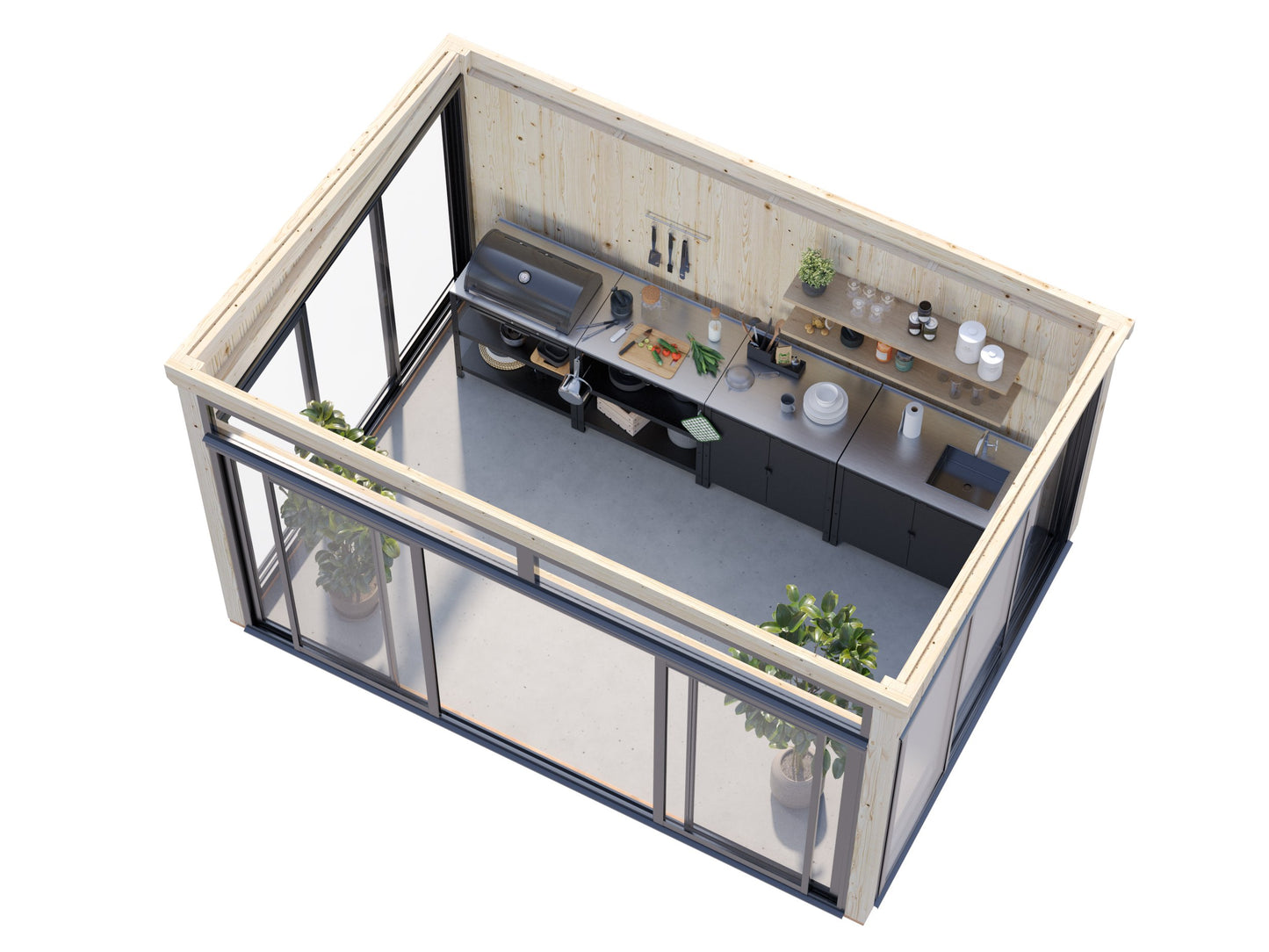 Palmako Saga 11,6 m2 Slide - Lackiert hellgrau RAL7042