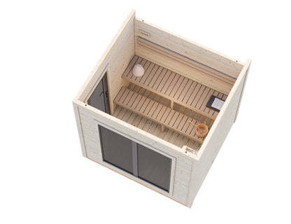 Palmako Grace Sauna 5,3 m2 - Lackiert hellgrau RAL7042 + anthrazit RAL7016