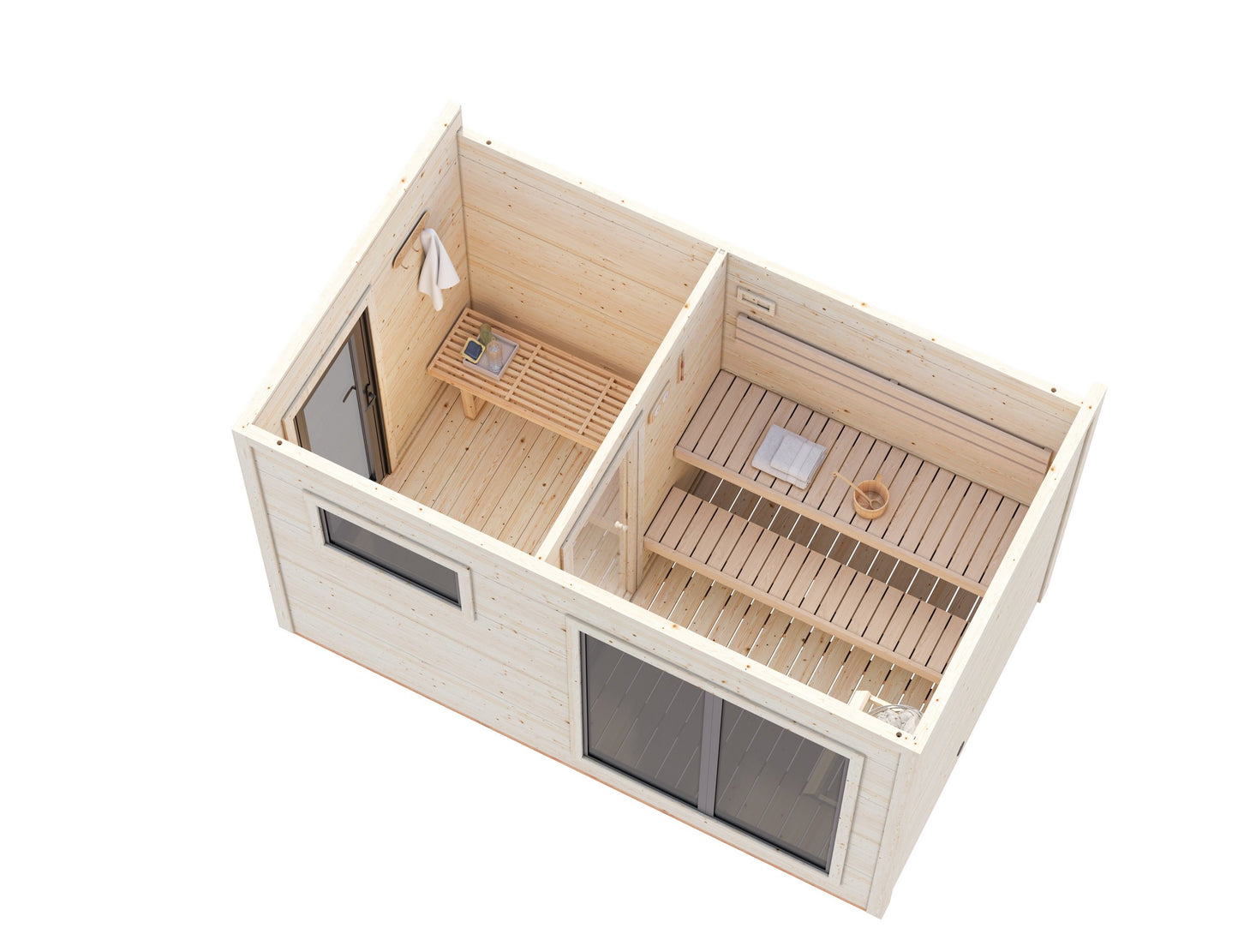 Palmako Grace Sauna 8,2 m2 - Lackiert hellgrau RAL7042 + anthrazit RAL7016