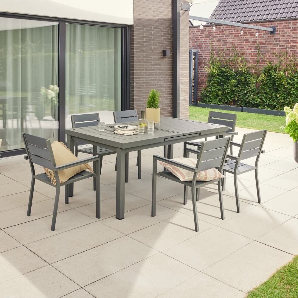 Home Deluxe Garten-Sitzgruppe CALIDO MADERA inklusive ausziehbarer Gartentisch & 10 Stühlen