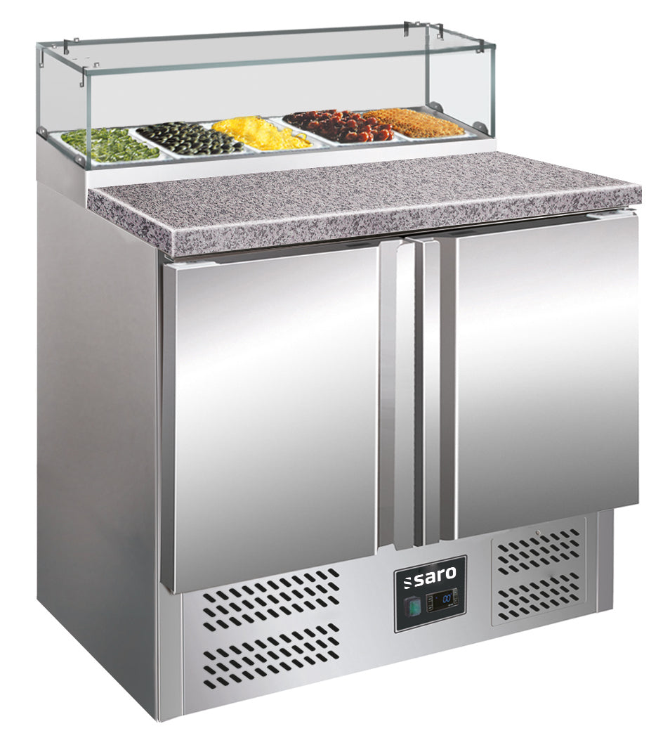 SARO Pizzatisch, 2 Türen, Glasaufsatz, Modell PS 200 G