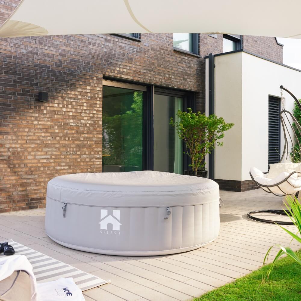 Home Deluxe Outdoor Whirlpool inkl. Kissen, Getränkehalter und Sonnendach SPLASH -  Ø208 cm 6 Personen Grau