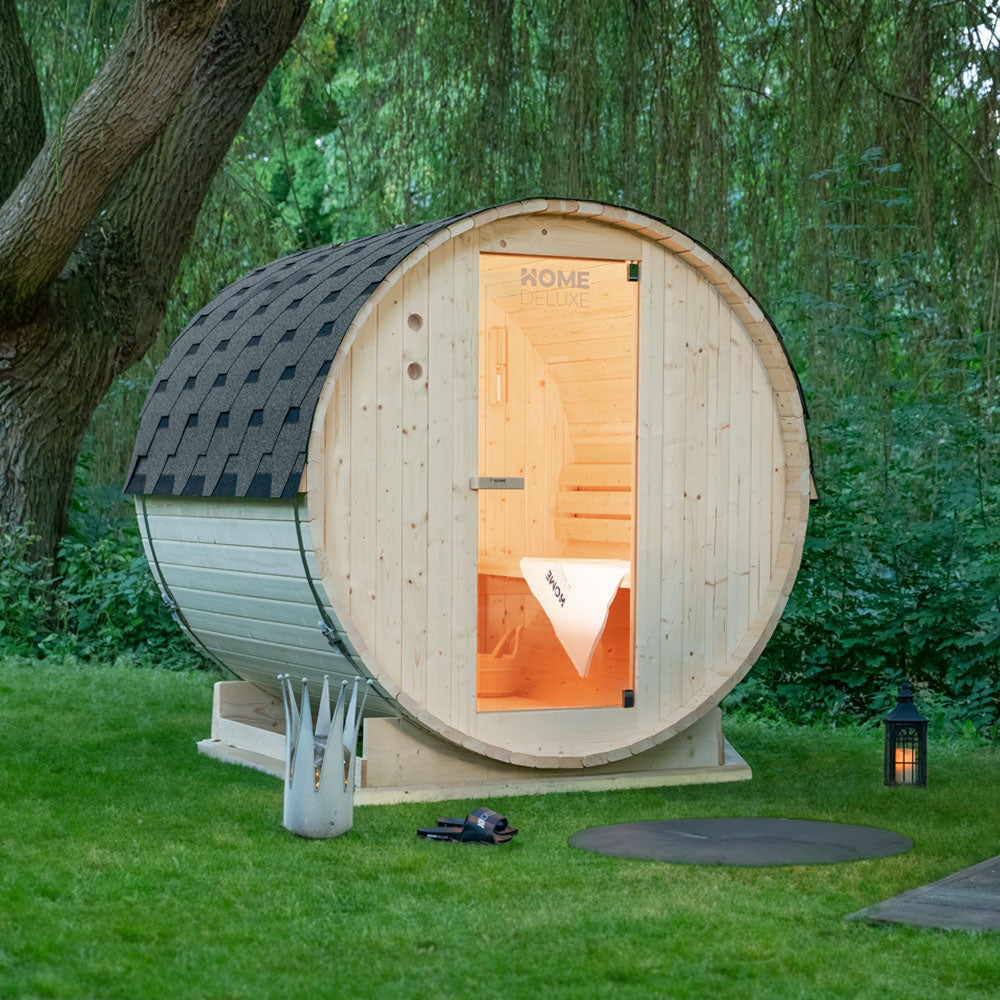 Home Deluxe Outdoor Fasssauna LAHTI M - 195 x 120 cm für 2 Personen