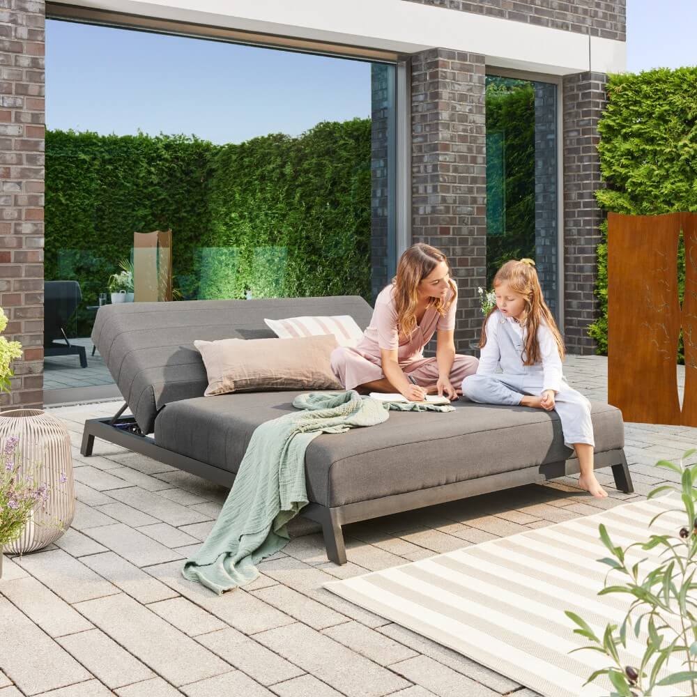 Home Deluxe Sonnenliege für 2 mit verstellbarer Rückenlehne VALENCIA - 203 x 144 cm Anthrazit