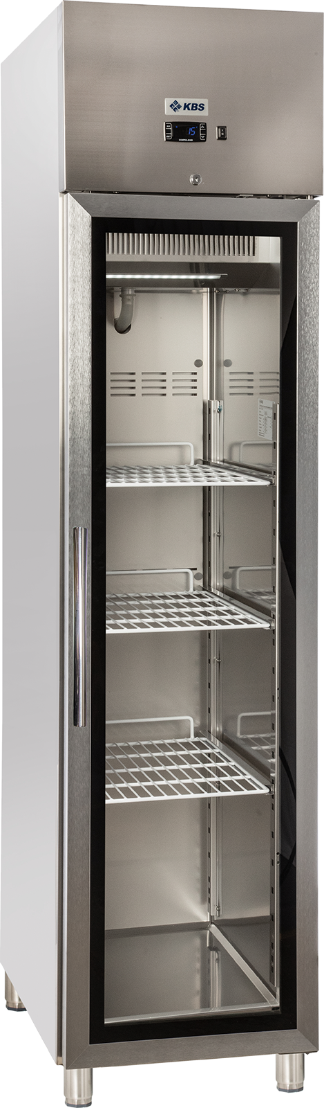 KBS Gastrotechnik Edelstahl Gewerbekühlschrank mit Glastür KU 356 G