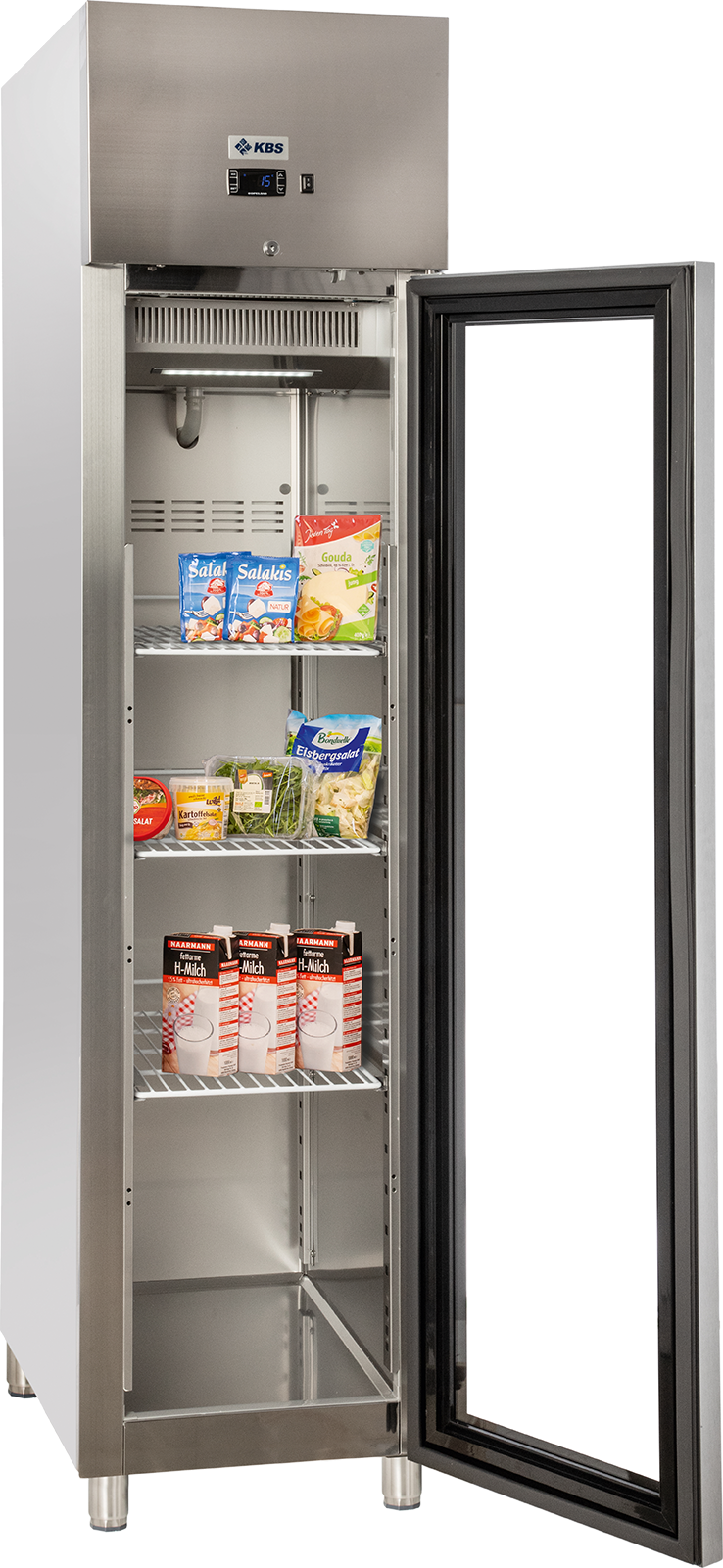 KBS Gastrotechnik Edelstahl Gewerbekühlschrank mit Glastür KU 356 G
