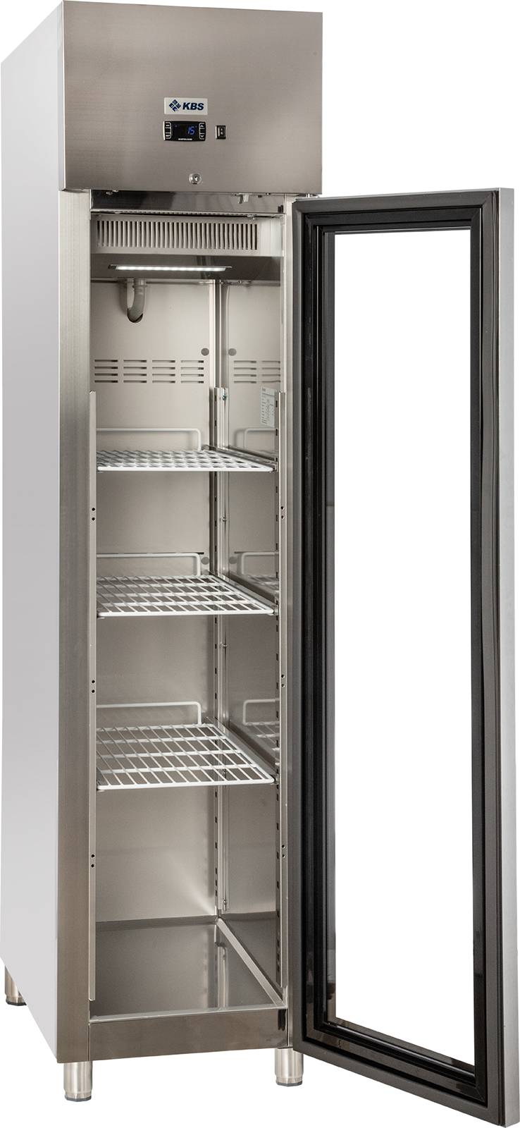 KBS Gastrotechnik Edelstahl Gewerbekühlschrank mit Glastür KU 356 G
