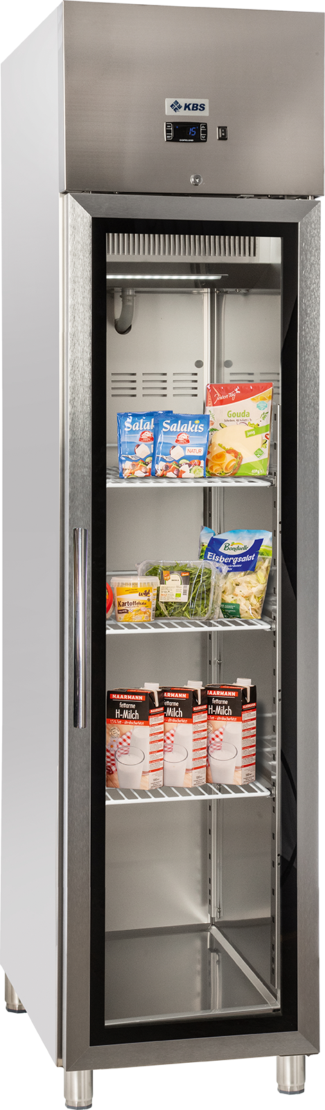 KBS Gastrotechnik Edelstahl Gewerbekühlschrank mit Glastür KU 356 G