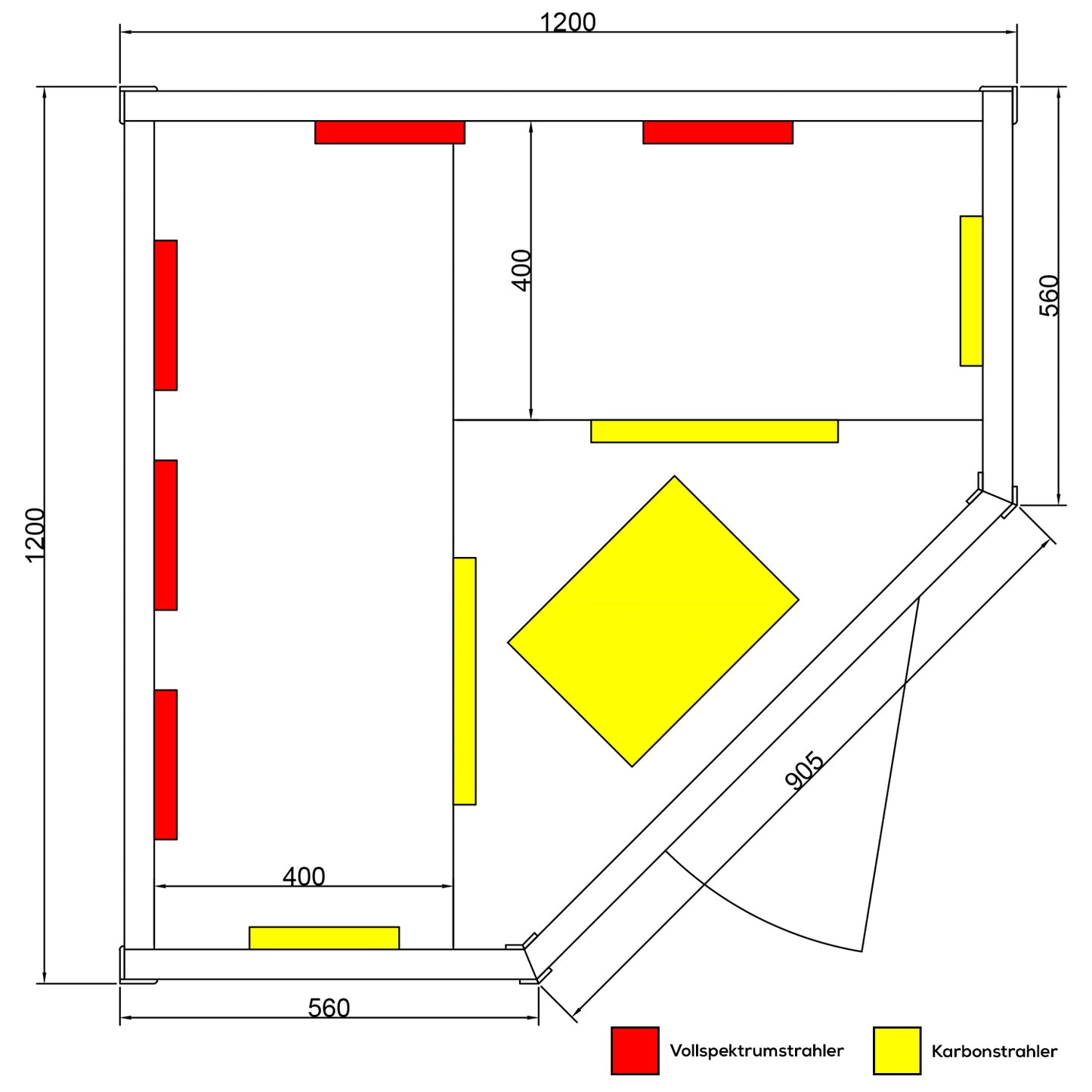 Dewello Infrarotkabine LAKEFIELD 120x120 Dual-Therm bei TroniTechnik