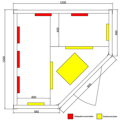 Dewello Infrarotkabine LAKEFIELD 120x120 Dual-Therm bei TroniTechnik