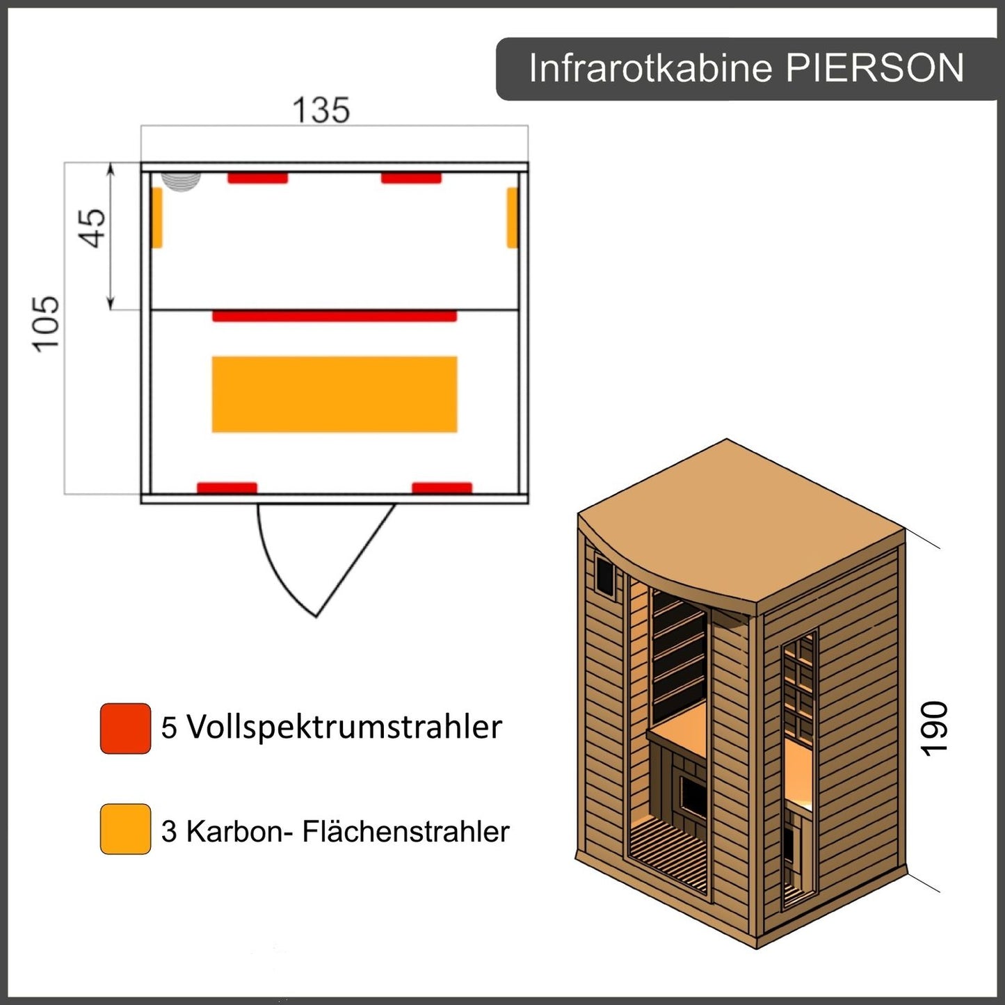 Dewello Infrarotkabine PIERSON 135x105 Dual-Therm bei TroniTechnik