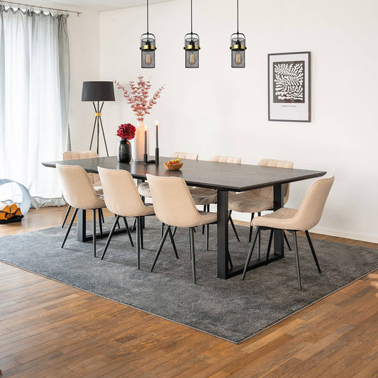 Home Deluxe Essgruppe Eckig AVENCIA inkl. U-Fuß - 240 x 120 cm Dark Oak 8 Stühle Creme