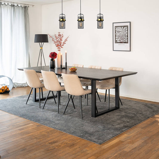Home Deluxe Essgruppe Eckig AVENCIA inkl. U-Fuß - 240 x 120 cm Dark Oak 6 Stühle Creme