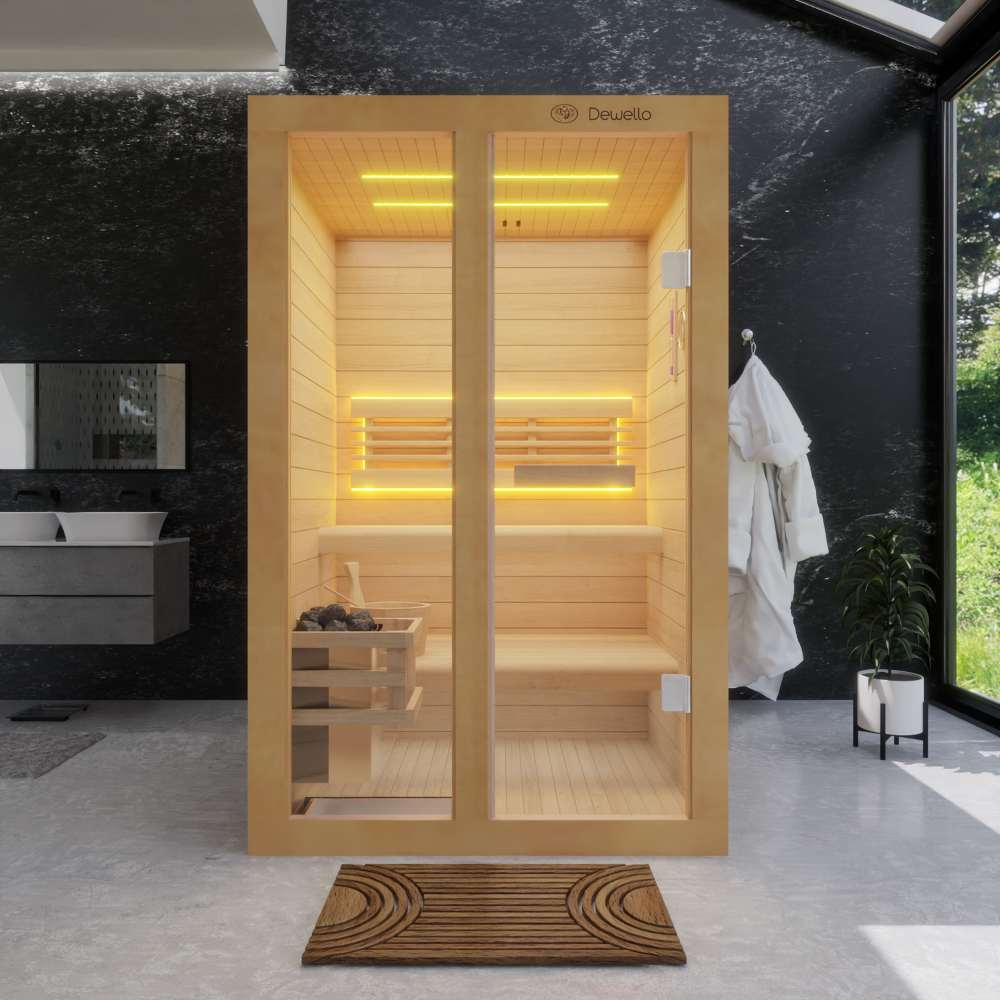 Dewello Finnische Sauna TOFINO 120cm x 140cm bei TroniTechnik