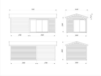 Palmako Amanda 11,2+7,8 m2 Slide - Naturbelassen
