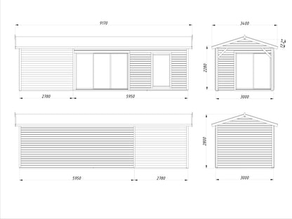Palmako Amanda 17,1+7,8 m2 Slide Plus - Lackiert dunkelgrau RAL7012 + anthrazit RAL7016