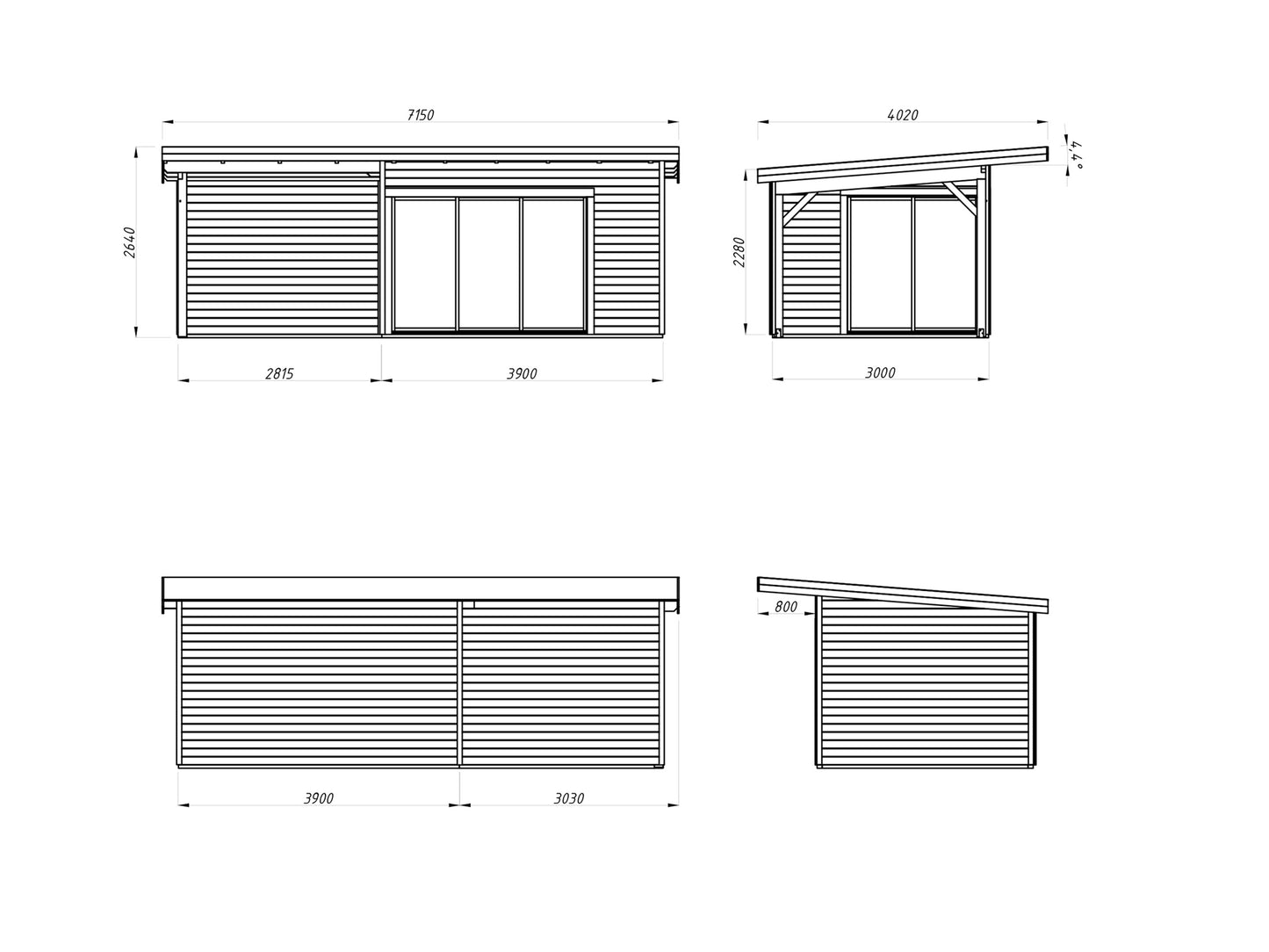 Palmako Andrea 11,2+7,9 m2 Slide Plus - Grau tauchgrundiert