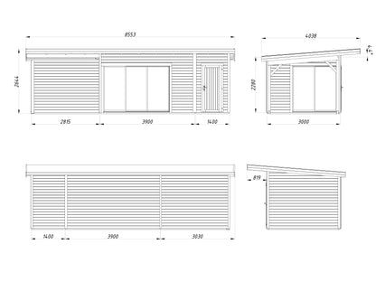 Palmako Andrea 15,2+7,9 m2 Slide Plus - Lackiert weiß RAL9016 + anthrazit RAL7016