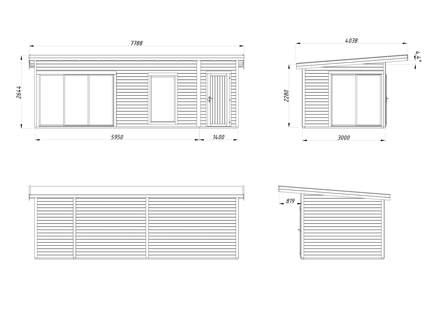 Palmako Andrea 21,1 m2 Slide - Lackiert weiß RAL9016 + anthrazit RAL7016